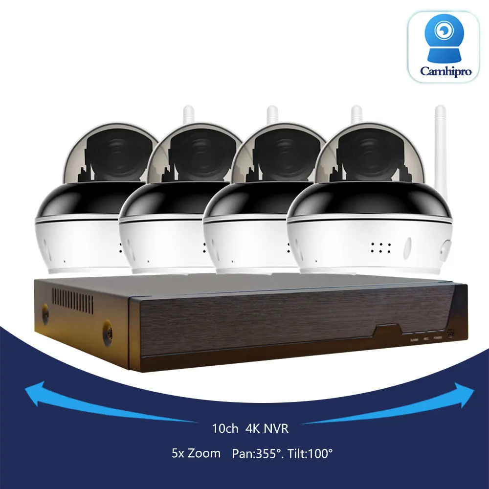 10CH Surveillance Vedio NVR System 4K 8MP Wireless Security Wifi PTZ Dome Kit 5MP 5X Optical Zoom Two Way Audio Human Tracking