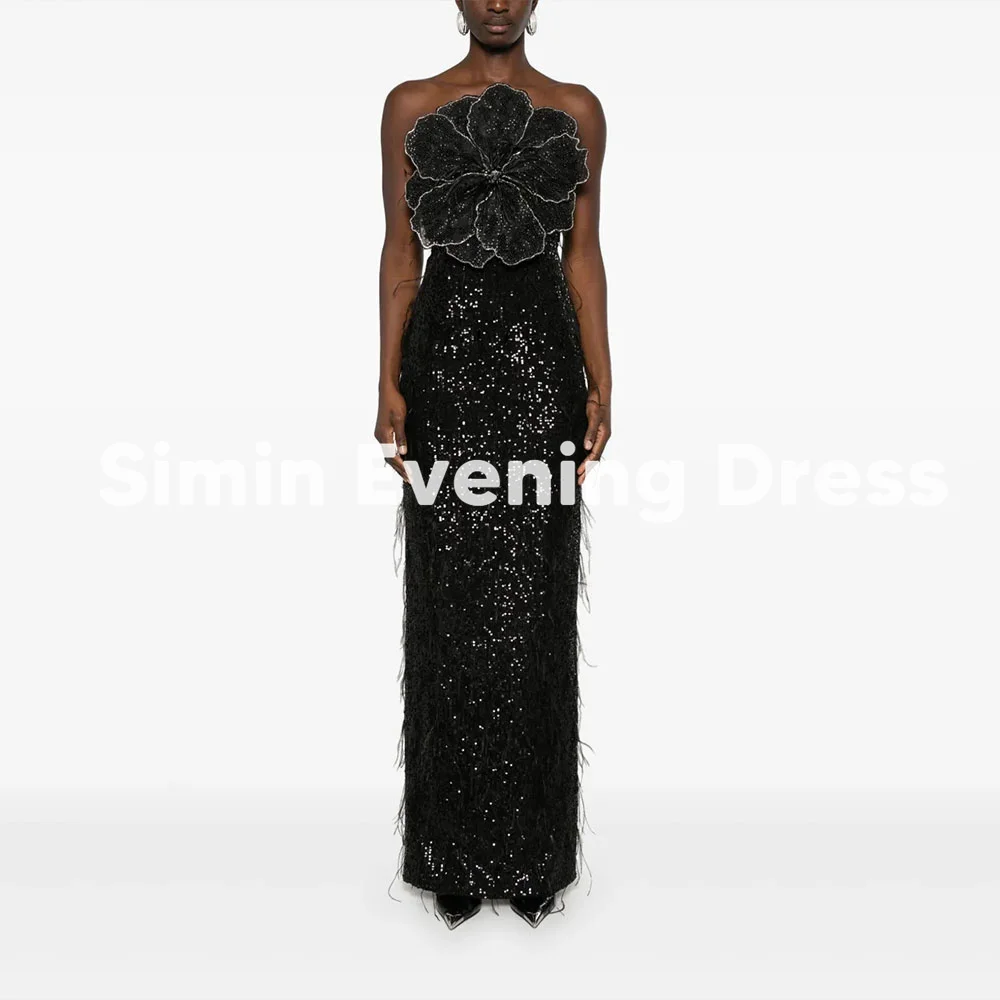 

Simin Women's Customized Sequins Fur Straight 3D Flowers Evening Dresses With Sleeveless Floor-Length Elegant Party Dresses 2025