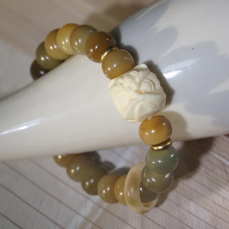 Natural Weathered Bodhi Root Ivory Nut Lion Dance Bracelet Handheld Collectible Around Finger Soft Jewelry Ornament - view 3