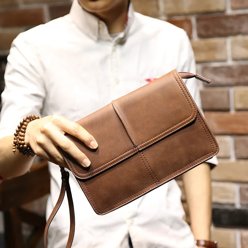 

Vintage PU Leather Men's Clutch: Large Capacity Handheld Bag for Underarm or Phone