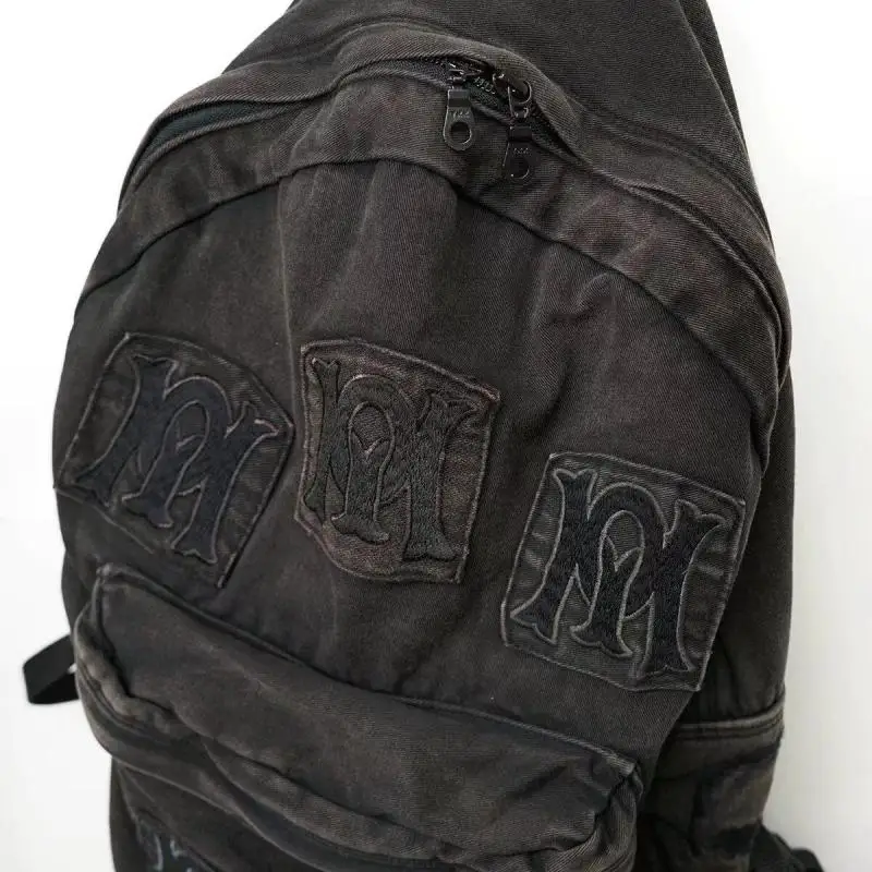 American Style Composite Pattern Embroidered Denim Canvas Backpack For Women Personalized And High-end Student Backpacks Trendy image 3