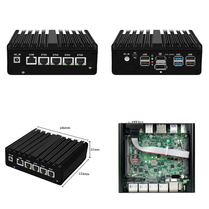 BKHD Customized N150 N100 Firewall Computer J6412 J4125 WiFi 4G 5G Soft Router Industrial Fanless Mini PC Sophos PVE