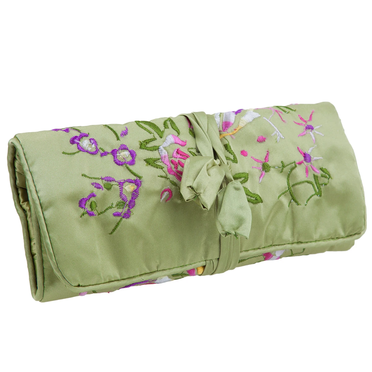 Vintage Embroidery Travel Jewelry Storage Bag Roll Embroidered Flower Bird Brocade Multifunction Jewelry Organizer With Tie