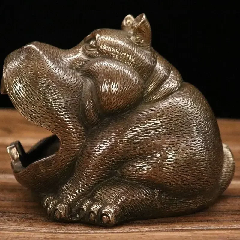 

Bronze animal hippo Ashtray statue antique collection home decoration