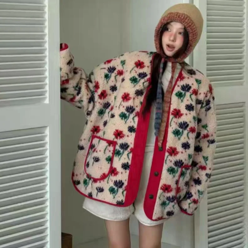 

East Gate Flower Bule Warmth Versatile Two-Way Wear Spring Autumn Winter Faionable Outerwear for Women Korean Sle