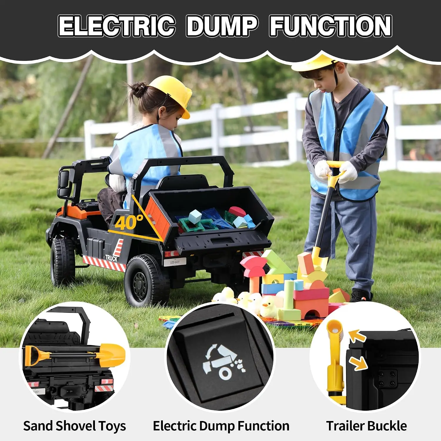 TOBBI 12V Electric Kids Car, Toddlers Ride On Dump Truck Toy with Parent Remote Control, Battery-Powered 4 Wheels Off-Road Vehic