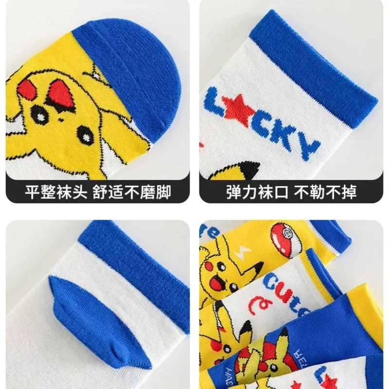 5Pcs Pokemon Fashion Trend Pikachu in Tube Socks Cartoon Anime Figure Pikachu Athletic Harajuku Socks Girl&Child Holiday Gifts