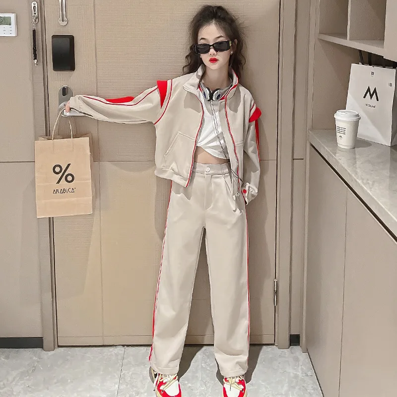 

Autumn teen Girls Sports Set Spring Fashion Casual outerwear+Straight leg pants 4-15 years kids Two Piece suit Childrens outfits