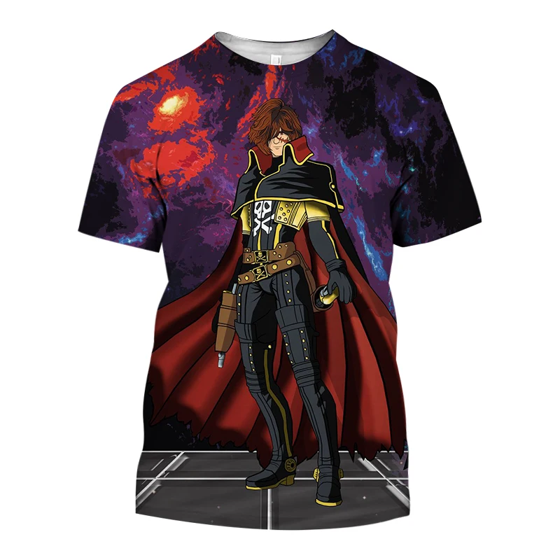 Espaço pirata capitão harlock albator t-shirts anime 3d impressão streetwear homens mulheres casual moda oversize t camisa crianças camisetas topos