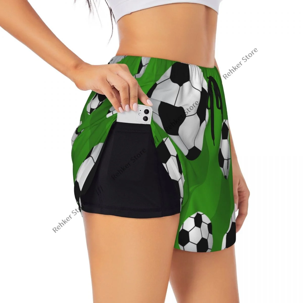 Women's Athletic Shorts Soccer Ball Pattern Running Yoga Fitness Quick-Dry Badminton Training With Pocket