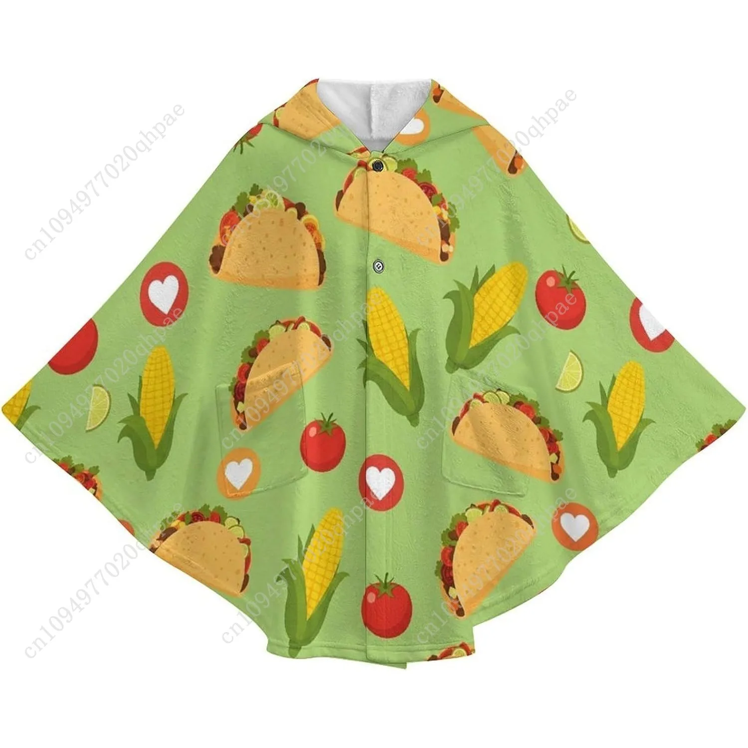 Comodo maglione coperta in flanella, felpa con cappuccio oversize con cuori modello taco con tasche per bambini e adolescenti