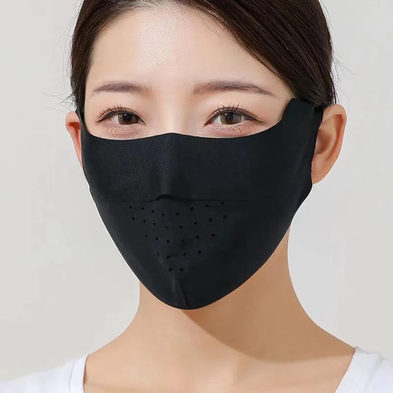 Sun Protection Ice Silk 3D Face Mask Women Cycling Anti-UV High Quality Solid Color Breathable Hunting Running Sport Mask