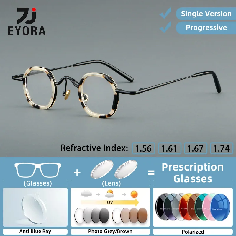 

EYORA Acetate Metal Reading Glasses Anti Blue Light Myopia Eyewear Photochromic Progressive Prescription Optical Glasses Lens