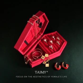 TAIMY Portagioie in velluto a forma di bara in stile gotico Vampiro Rosso Anello da viaggio Collana Scatola portaoggetti Negozio gotico Prodotto Logo personalizzato