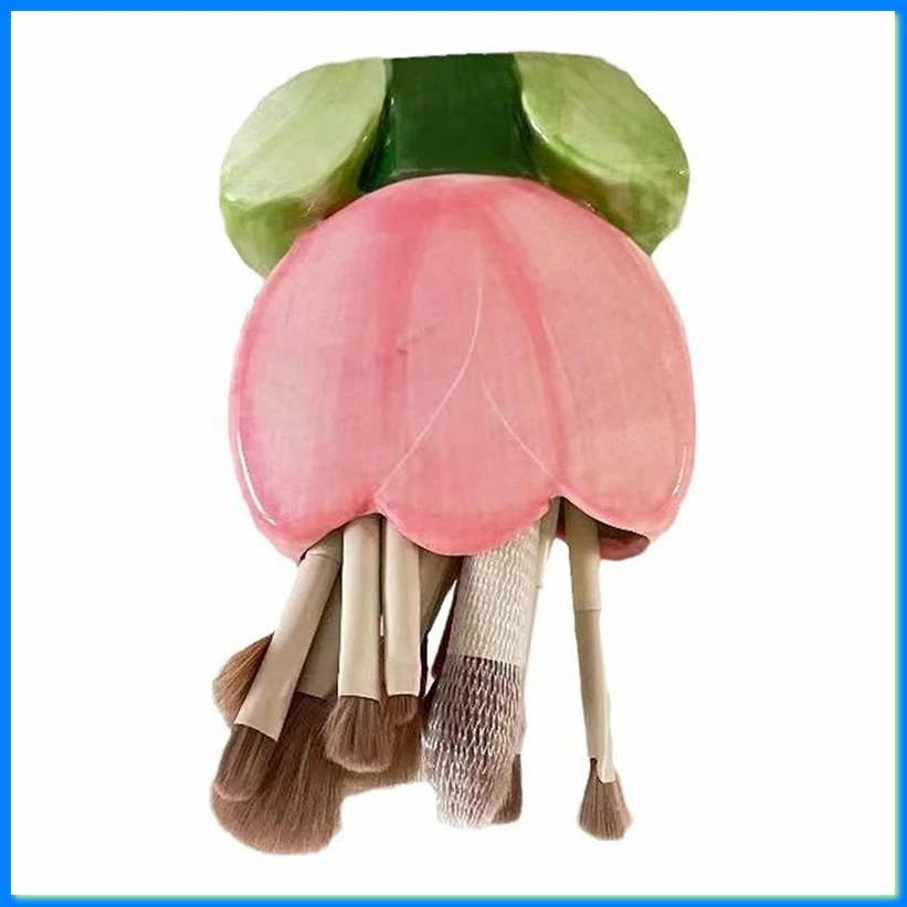 Pen Holder for Office Desk Accessories Aesthetic Pink Makeup Brush Holder Pencil Holder Cute Tulips Home Decor Birthday-A57M