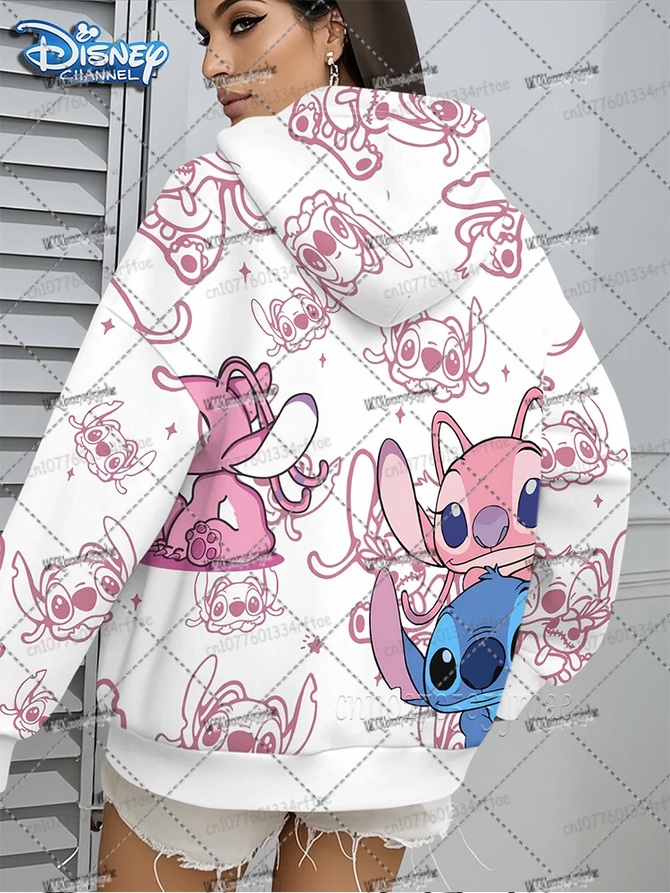 ディズニー漫画ステッチジッパーパーカー秋冬原宿ヒップホップジッパーパーカー女性男性長袖スウェットカジュアルトップス