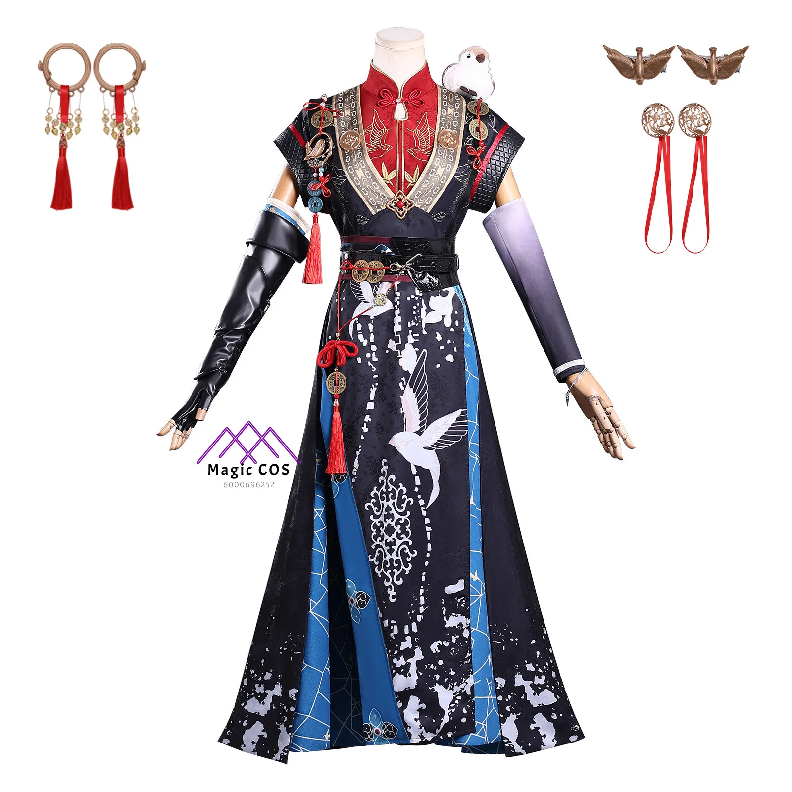 

Game Dream of the Red Chamber Dragon Gate Master Role Playing Costume Sect Suit + Gold Ribbon Details Full Set Cosplay Costume