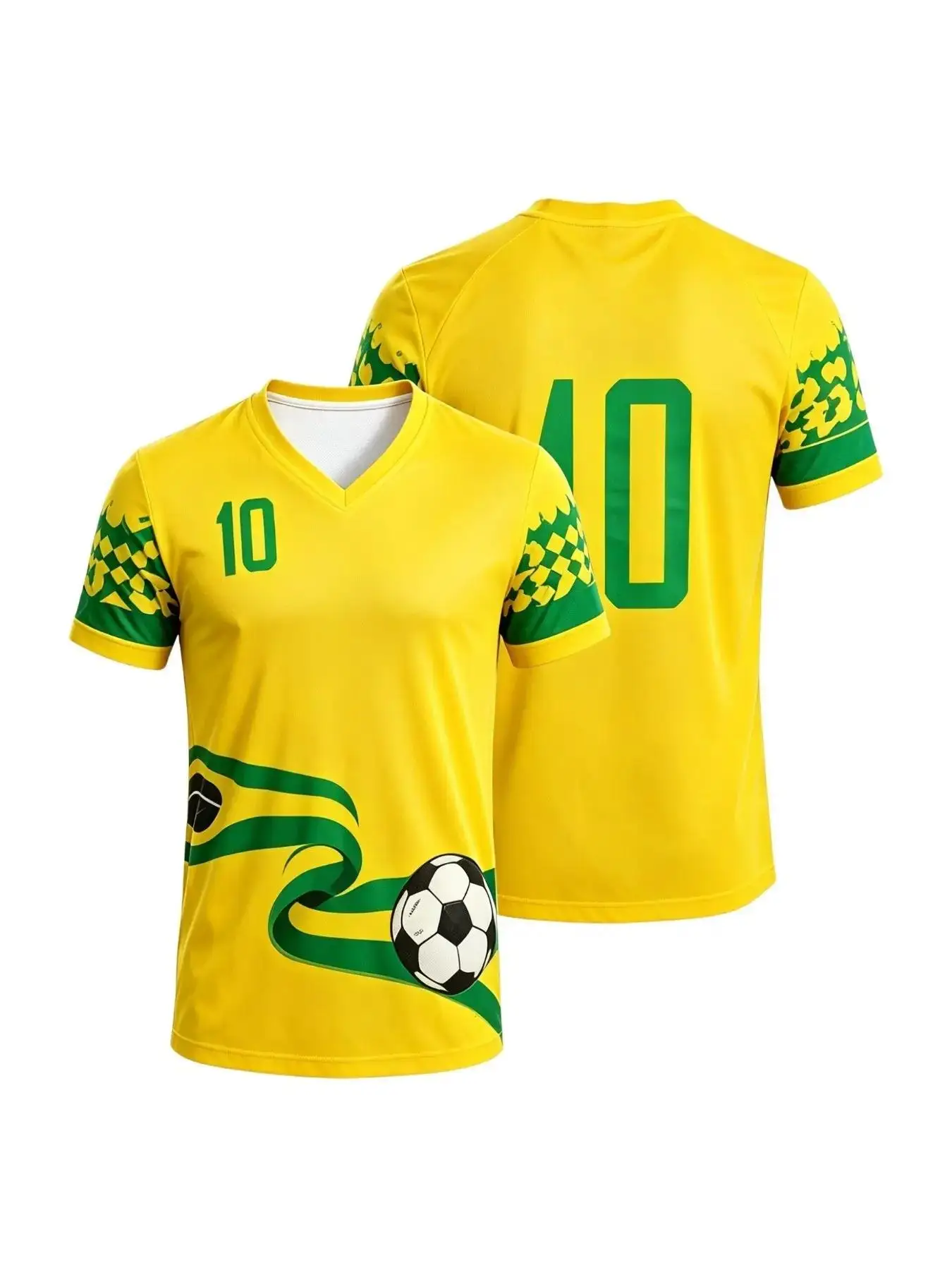 Hot Selling Top Brasil Style NO.10 Short Sleeve T-shirt Men Green Yellow Color Graphic Breathable Casual Top Sports Daily Wear