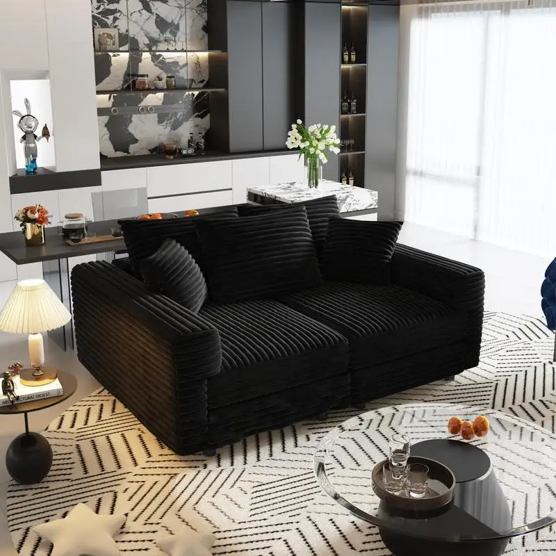 أريكة سروال قصير من القطيفة مقاس 82.7 بوصة مكونة من 3 مقاعد، أريكة سحابة منجدة مريحة وحديثة، أريكة صالة بمقعد عميق مع وسائد ناعمة، قابلة للتحويل