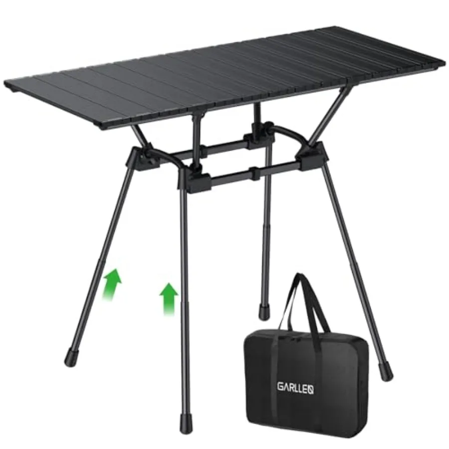 

Outdoor folding camping table, aluminum, black, 176LBS capacity with 4 adjustable heights and carrying bag