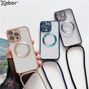 Plaques magnétiques transparentes pour étuis de recharge sans fil Magsafe pour iPhone 16 15 14 17 12 Pro Max Crossbody Crossbody Necklace Collier 10 meilleures coques de téléphone avec ficelle de vente - No6
