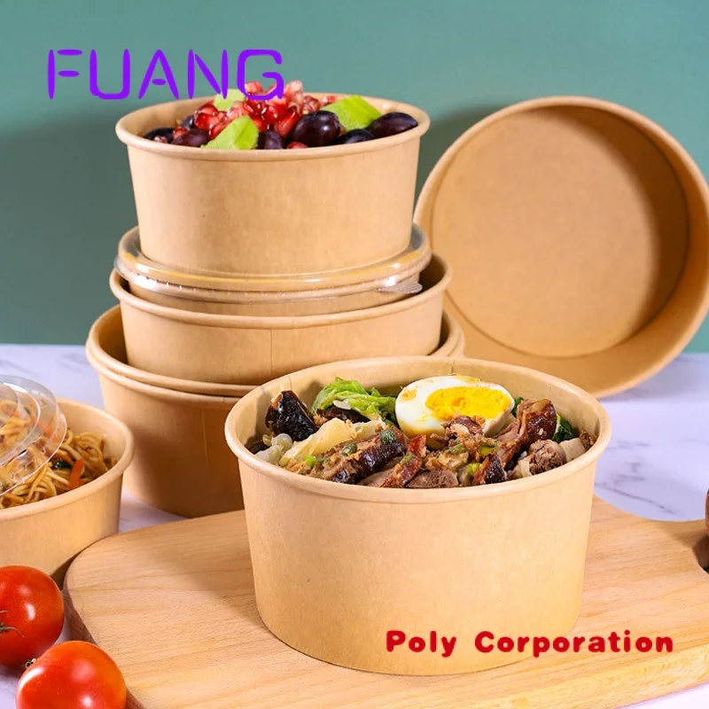 Custom  Customized Logo Fast Food Containers Salad Box Soup Bowl Round Box Takeaway Disposable Food Packaging With Paper Lid And