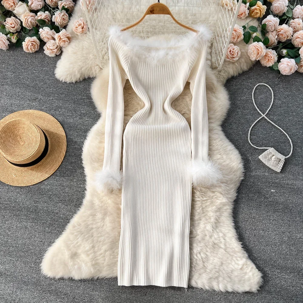 Skash cou extensible solide Sexy robe pull 2026 femmes à manches longues Midi robe longue automne Streetwear tricoté robe moulante