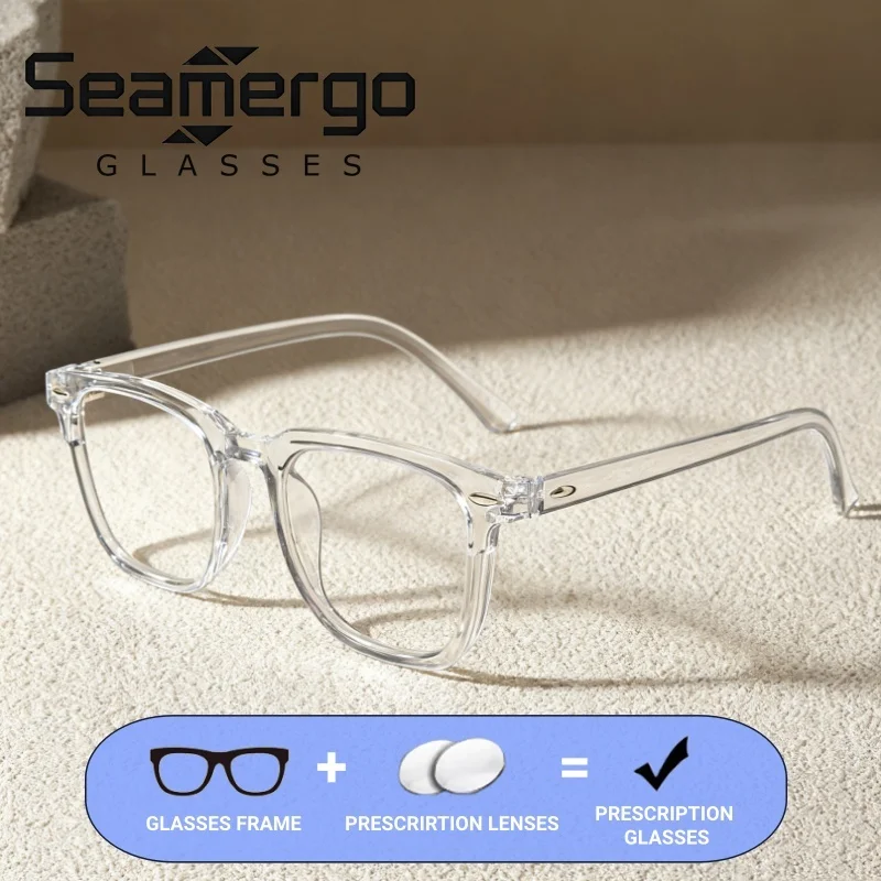 SEAMERGO Lightweight Flexible Prescription Glasses with Formula Customized Trendy Unisex Square Frame Blue Light Blocking