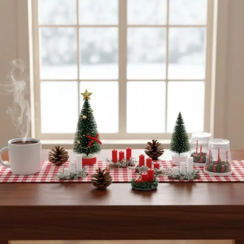 1:12 Miniature Dollhouse Christmas Scene Accessories Candle/Tree DIY Xmas Living Room Decor Micro Landscape Model