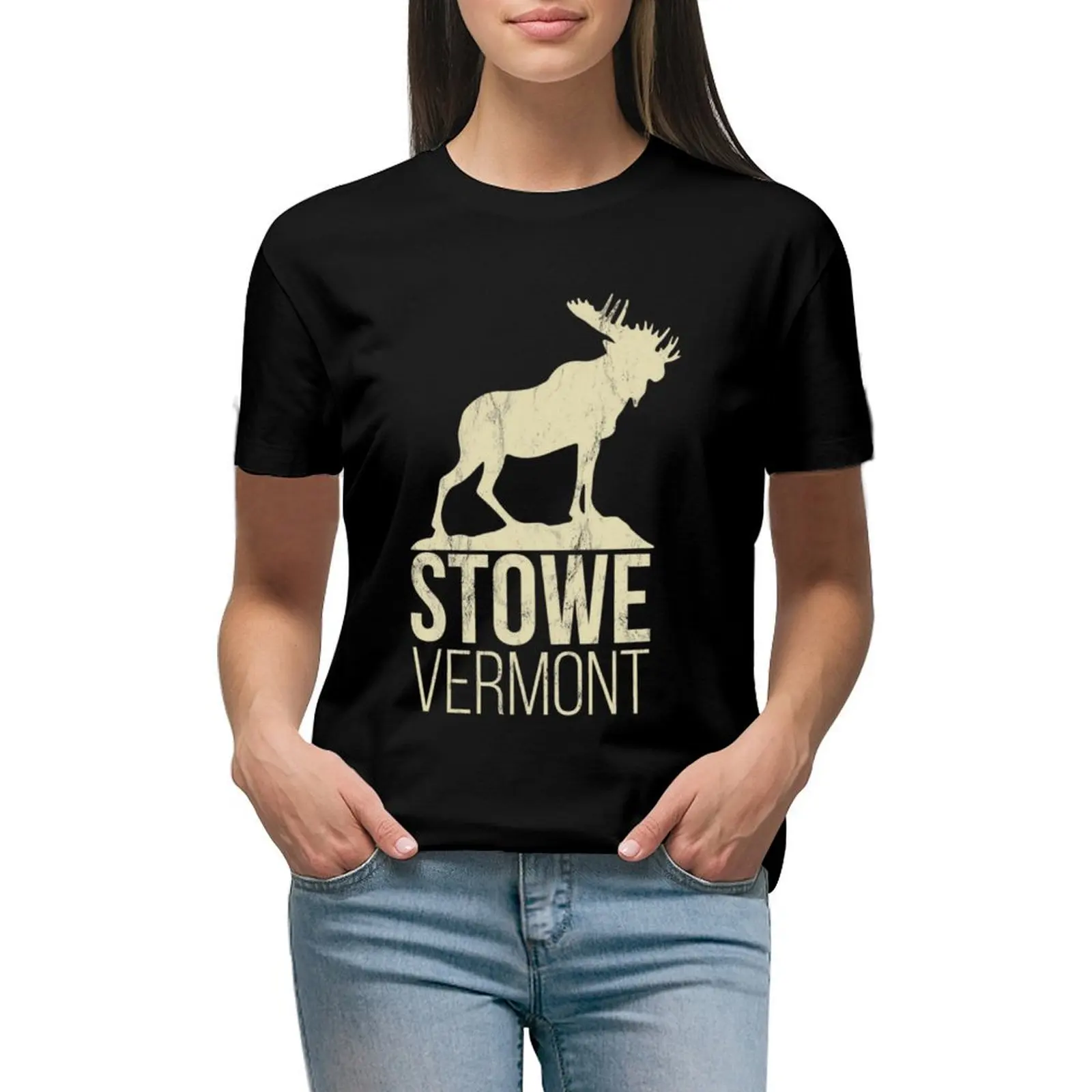 Stowe Vermont - Moose \t T-shirt Short sleeve tee Female clothing Women clothes