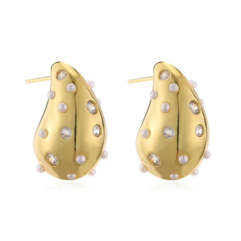 HECHENG, Teardrop Earrings Dupes Muiti Zircon Pearl Chunky Hoop Earrings for Women Lightweight Vintage Jewelry Gift