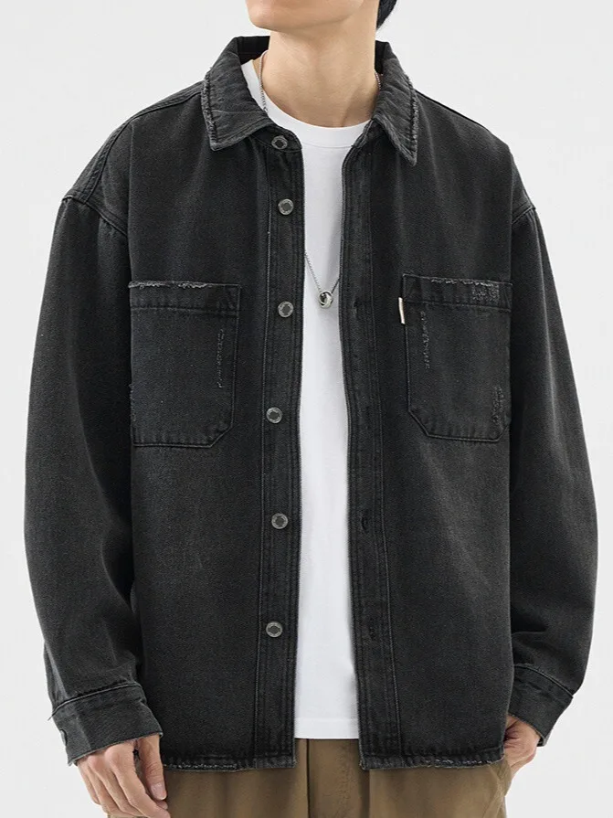 

Red Denim irt for Men Long Sve Loose Fit Resistant to Scratches And Wear Resistant Classic Sle Casual Faion