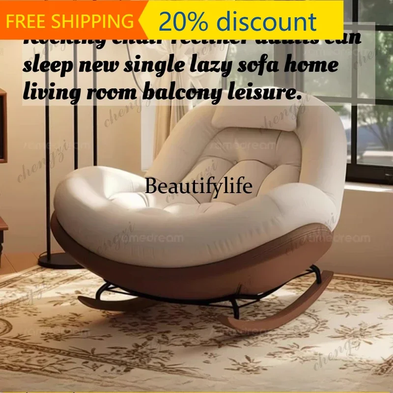 132 Rocking Recliner Chair Adult Sleeper Modern Nordic Accent Armchair Lounge Comfy Relax Living Room Bedroom Balcony Home Offic