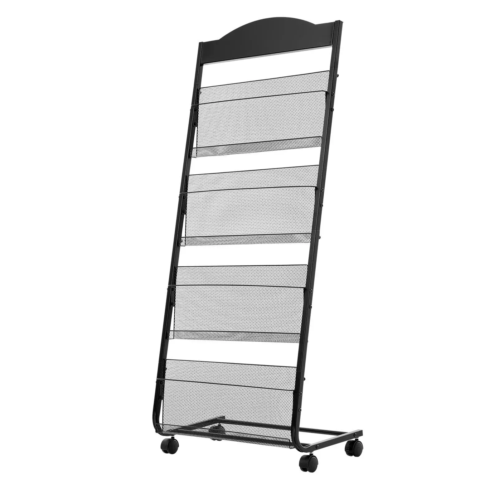 4 Tier Rolling Magazine and Brochure Display Rack Movable Floor Stand for Catalogs Newspapers and Literature in Shops Offices and Exhibitions