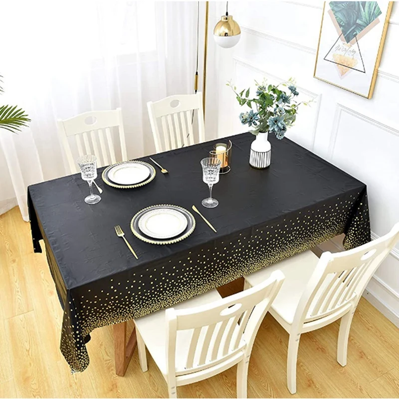 

3 Piece Tablecloth Disposable Tablecloth Black Gold Party Theme 54 Inch X 108 Inch