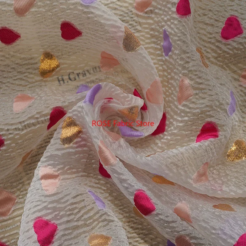 Red Gold Purple Heart printing texture Embossed Tulle Fabric For Blouse, summer Dress, Party dress, Dance dress, Shirts