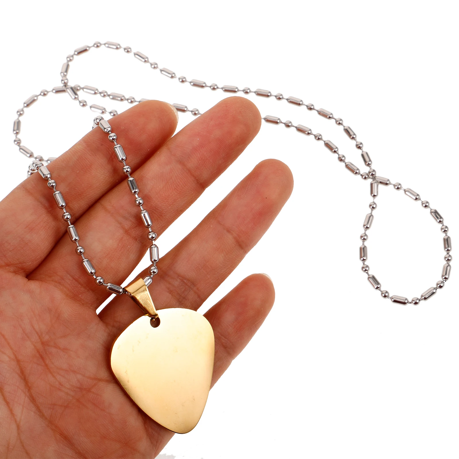 

2pcs Stainless Steel Bass Pendant For Guitar Players Portable Pick Jewelry Rocker Decorative Necklace Guitar Pick Shaped Pendant