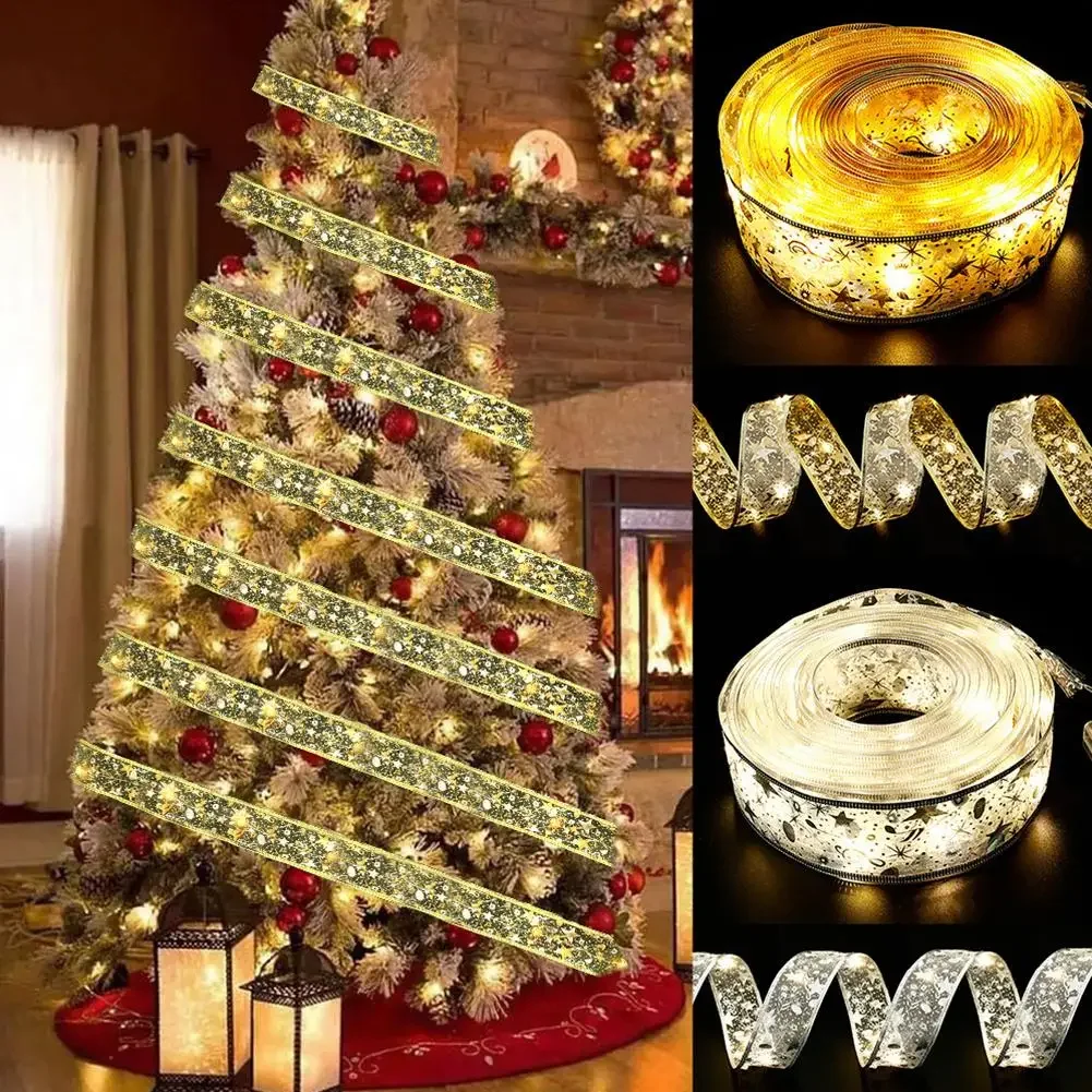 Outdoor Light Strings Glowing Ribbons 2M Christmas Colorful Double LED Light Silver For Christmas Decorations Attractive