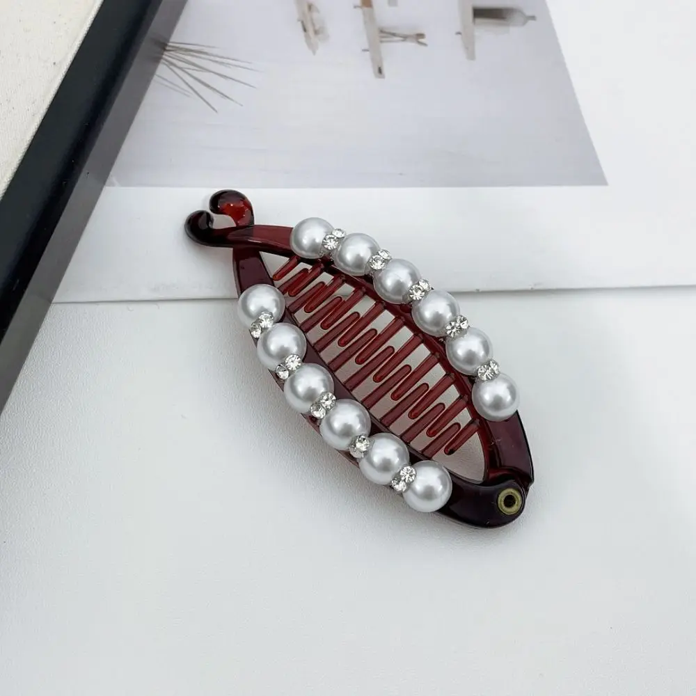 

Корейский стиль, жемчужный зажим-банан, держатель для хвоста, головные уборы, пластиковый вертикальный зажим, коготь для волос, головной убор, заколка для волос со стразами для девочек