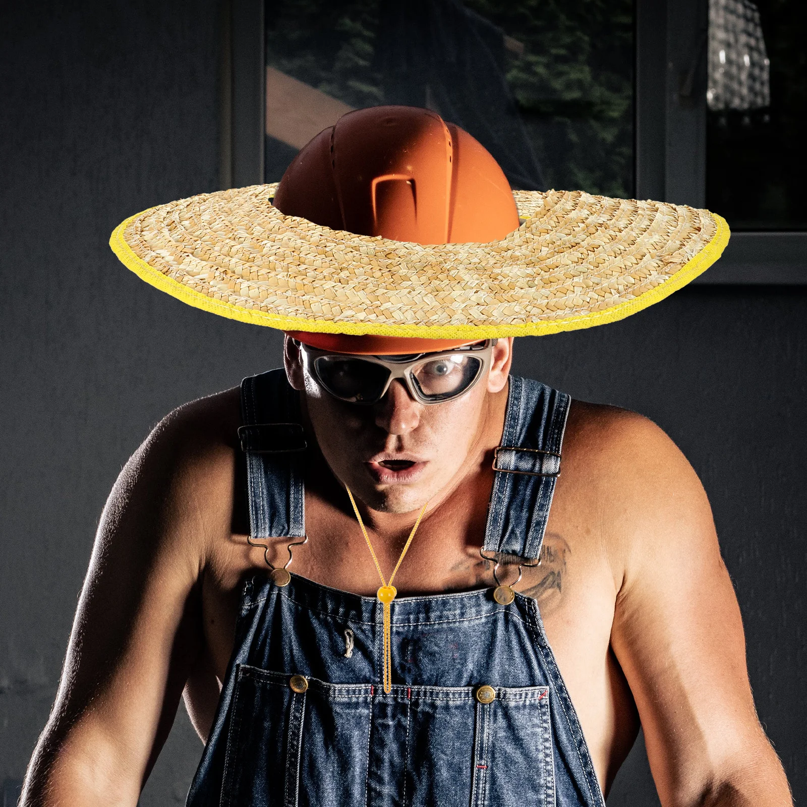 

Wheat Straw Hard Hat Sun Shade for Construction Workers Uv Protection Wide Brim Sunshield for Outdoor Safety Gear