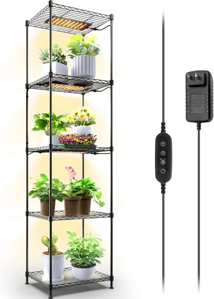 Barrina Plant Shelf with Grow Light, 5-Tier Plant Stand with 40W Ultra-Thin Grow Light Panel for Hydroponics, Seedlings