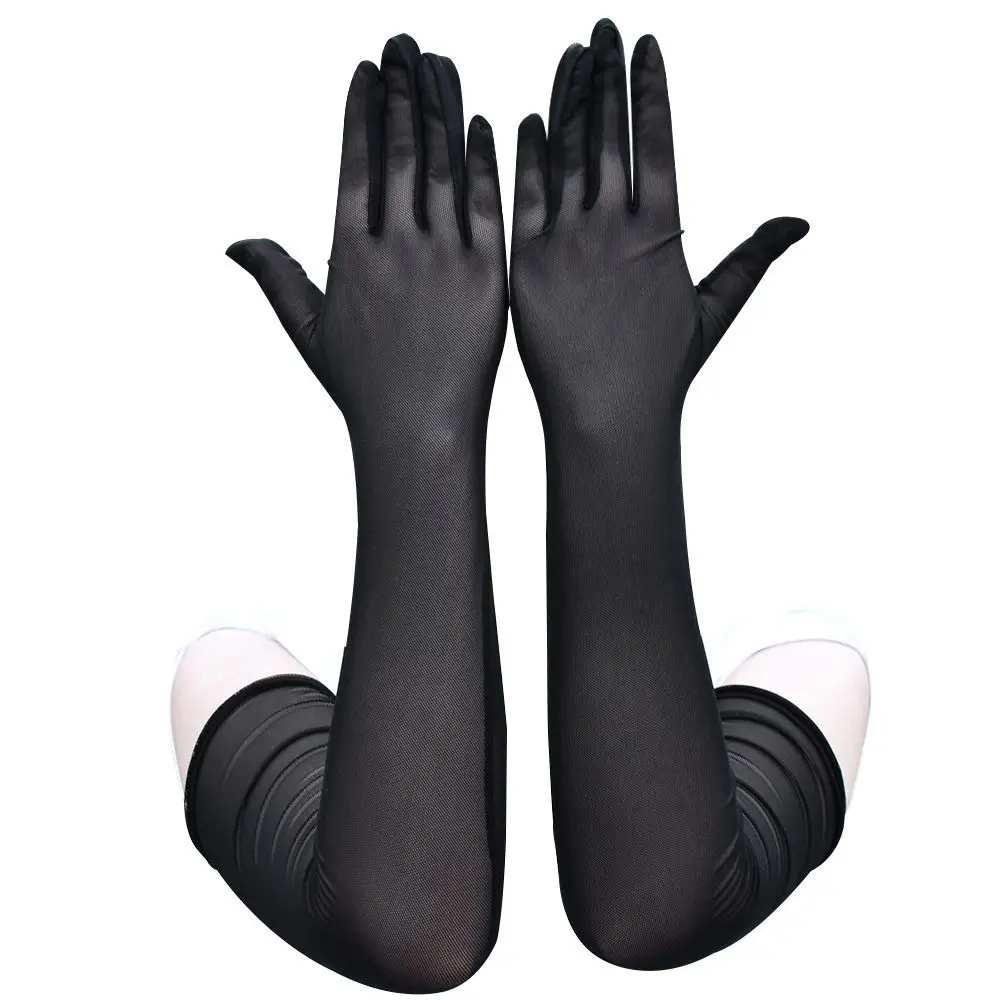 Black Driving Car Glove Arm Sleeve Party Dress Anti-UV Sunscreen Mittens Ultra-Thin Gloves Elasticity Mittens Mesh Gloves