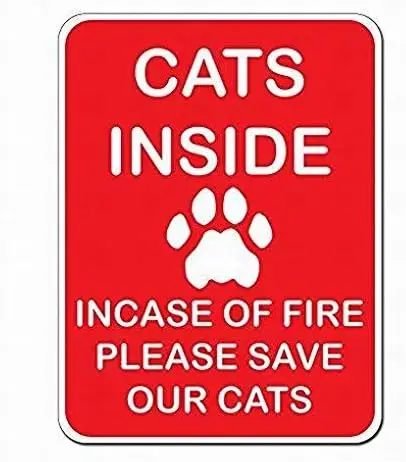 Schild „Katzen im Feuer: Bitte retten Sie unsere Katzen“ Metallschilder Lustiges Blechschild Poster Dekoration aus Aluminium
