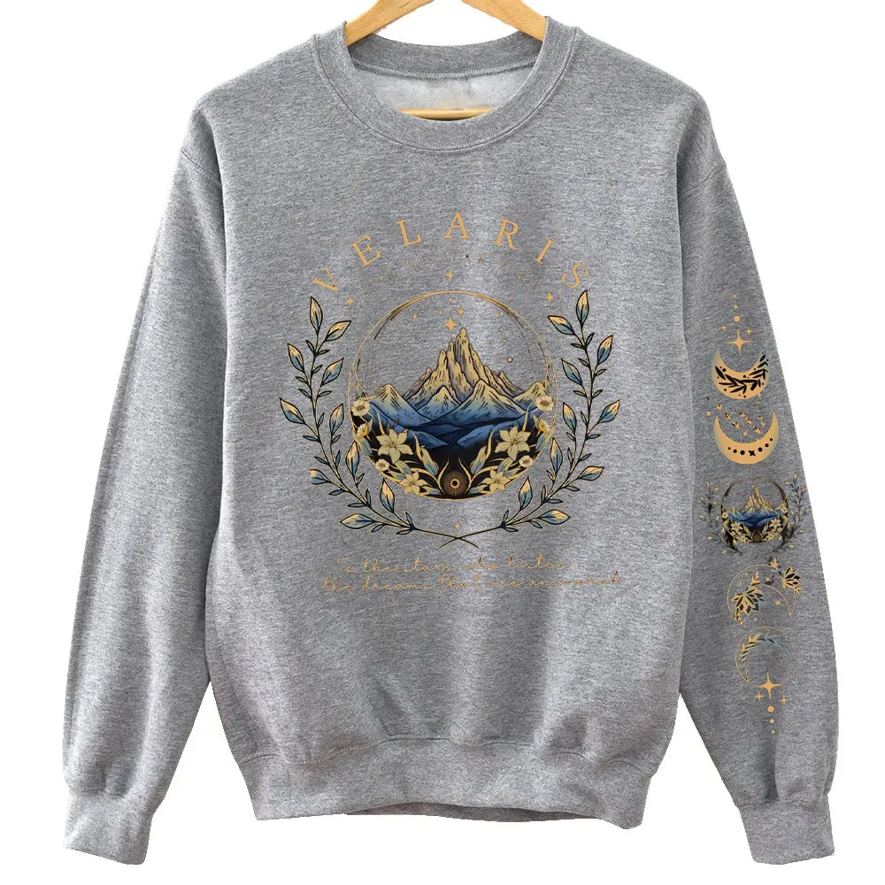 سويت شيرت ACOTAR Velaris Sarah J Maas بأكمام مطبوعة مع قلنسوة Feyre Archeron Rhysand High Lord بلوفر بكتف منسدل بدلة رياضية