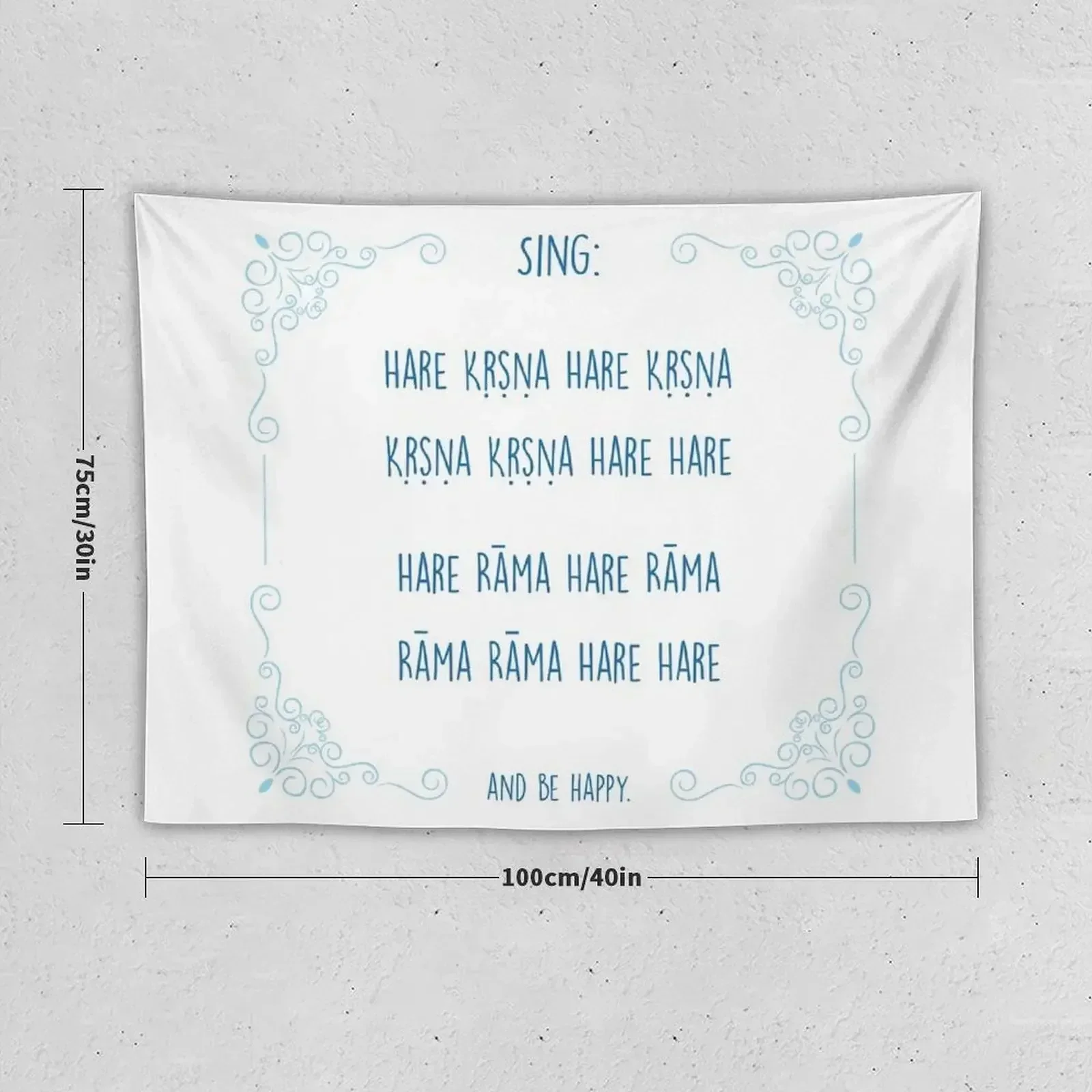 Hare Krishna Movement Mantra Blue Tapestry Decorative Wall Wall Hanging Decor Kawaii Room Decor Tapestry