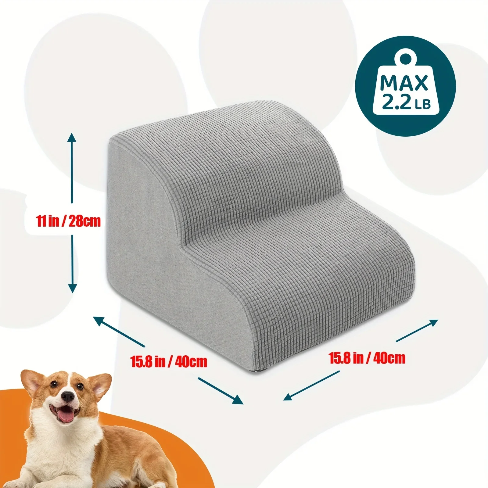 Orthopedic Dog Steps with Removable Covers -  2/3/4 Tier Pet Stairs, Non-Slip Diamond Treads & Eco-PU Padding
