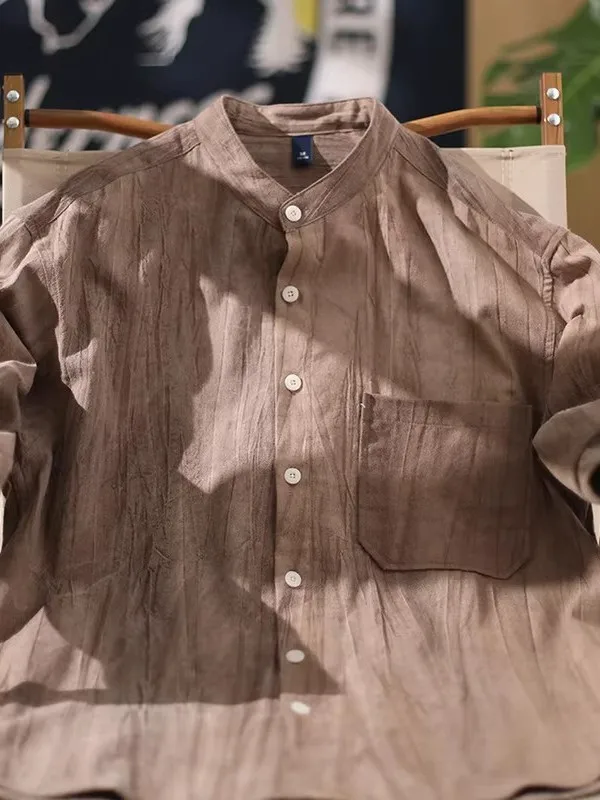 

Loose Fit Chinese Sle Cotton Linen ort Sve irt Men Summer Breathable Thin Retro Stand Collar Casual irt for Youth