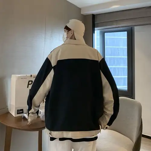 Winter Patchwork Spliced Men Jackets Male Ins High Street Leisure Coat Handsome Vibe Ins Chic Turn Down Collar Windbreaker - Image 2