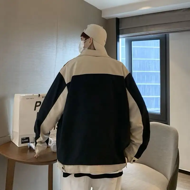 Winter Patchwork Spliced Men Jackets Male Ins High Street Leisure Coat Handsome Vibe Ins Chic Turn Down Collar Windbreaker - Image 2