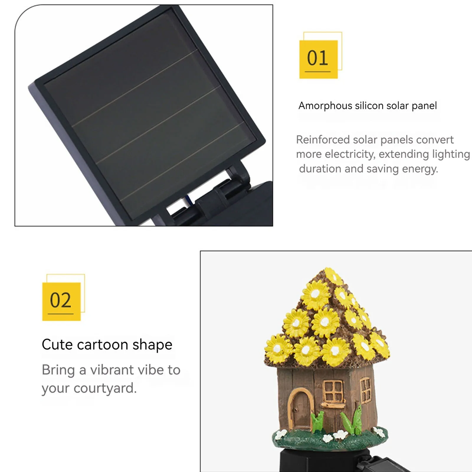 Solar Fairy-Tale Mushroom Cottage Outdoor Lawn Lamp Waterproof LED Decorative Lamp for Spring Garden Walkway Patio Yard Backyard